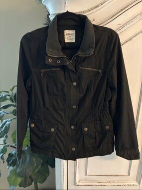 Old Navy Army Green Utility Jacket Full Zip Snap Pockets Women’s Size Medium